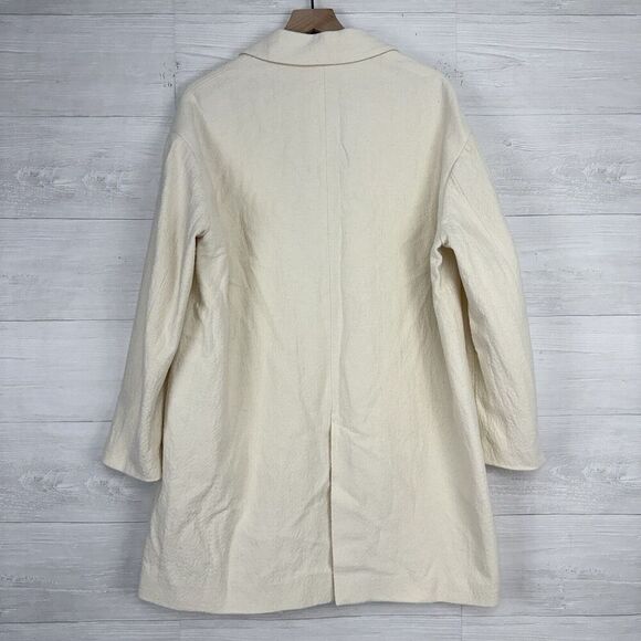 Zara Oversized Textured Wool Blend Coat Women XL Ivory Long Jacket Blazer NEW - Picture 8 of 16